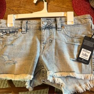 True Religion Light Blue Distressed Jean Shorts